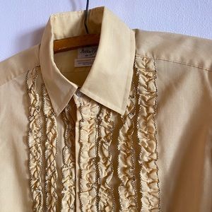 Vintage Buttercream Tuxedo Ruffle Shirt